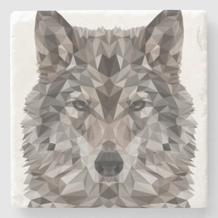 Posavasos De Piedra Retrato geométrico de lobo gris