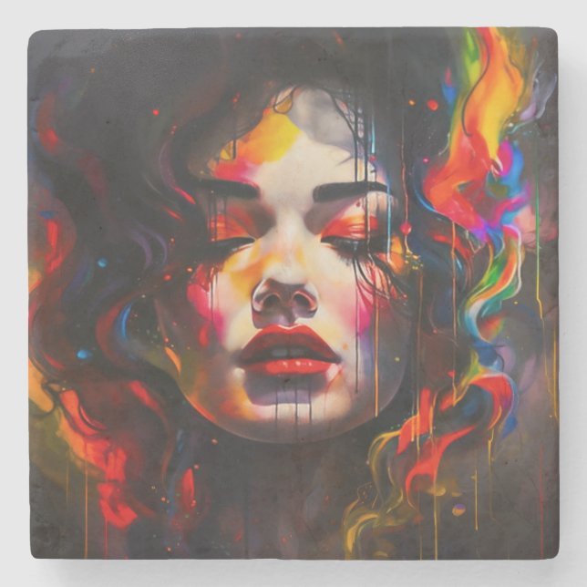 Posavasos De Piedra Retrato Surrealista Audaz (Anverso)