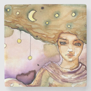 Posavasos De Piedra Retrato y mujer abstractos del bonito