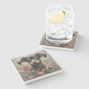 Posavasos De Piedra Retratos de raza de perro de flores 11