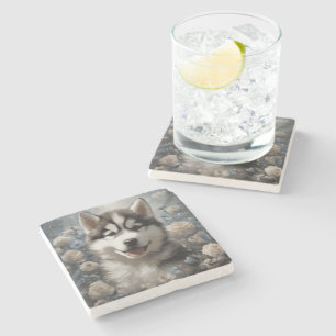 Posavasos De Piedra Retratos de razas de perros florales 7
