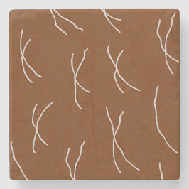 Posavasos De Piedra Retro Cottage Abstract Sketchy Lines Dark Brown