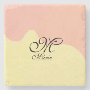 Posavasos De Piedra Retro de color amarillo naranja añadir su monogram