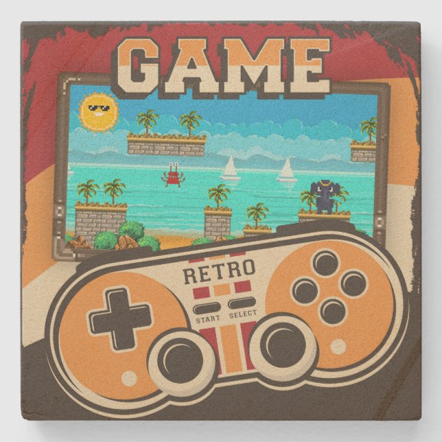 Posavasos De Piedra Retro de control remoto de juegos (Anverso)