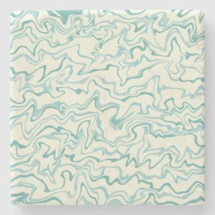 Posavasos De Piedra Retro Elegante Abstracto Mármol Azul Onda de Raya