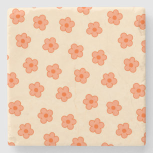 Posavasos De Piedra Retro Floral caprichoso y Naranja, alegre