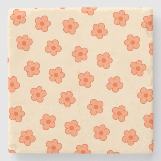 Posavasos De Piedra Retro Floral caprichoso y Naranja, alegre (Anverso)