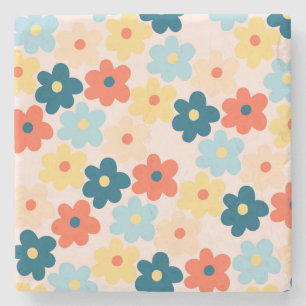 Posavasos De Piedra Retro Floral de colores caprichosos, alegre, adora