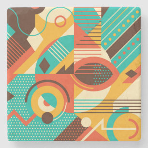 Posavasos De Piedra Retro geométrico colorido: abstracción vintage.
