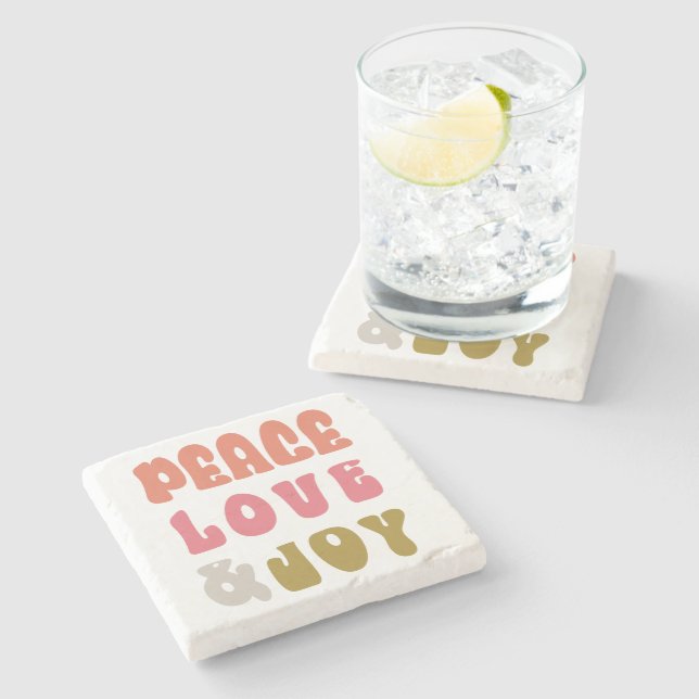 Posavasos De Piedra Retro Groovy Peace Love Joy Holiday Photo (Lateral)