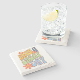 Posavasos De Piedra Retro Groovy "Que tengas un gran día" Floral