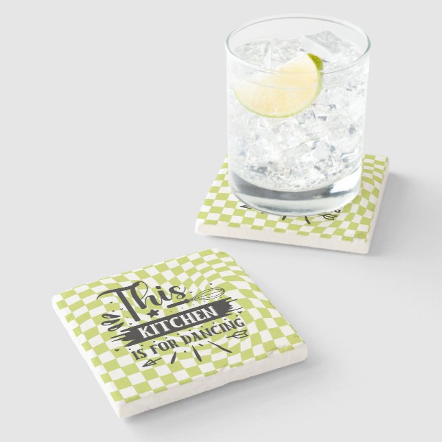 Posavasos De Piedra Retro Kitchen Sayings divertido Pink Green (Lateral)