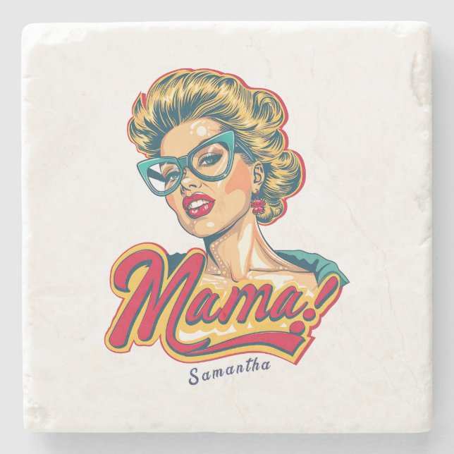 Posavasos De Piedra Retro mamá pop art 2 personalizado (Anverso)