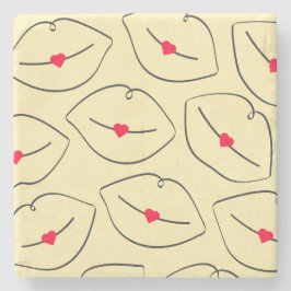 Posavasos De Piedra Retro Minimalist Line Art Lips Sunshine Yellow