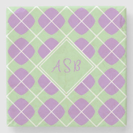 Posavasos De Piedra Retro Modern Purple Green Argyle Monogram