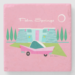 Posavasos De Piedra Retro Pink Palm Springs Stone Coaster