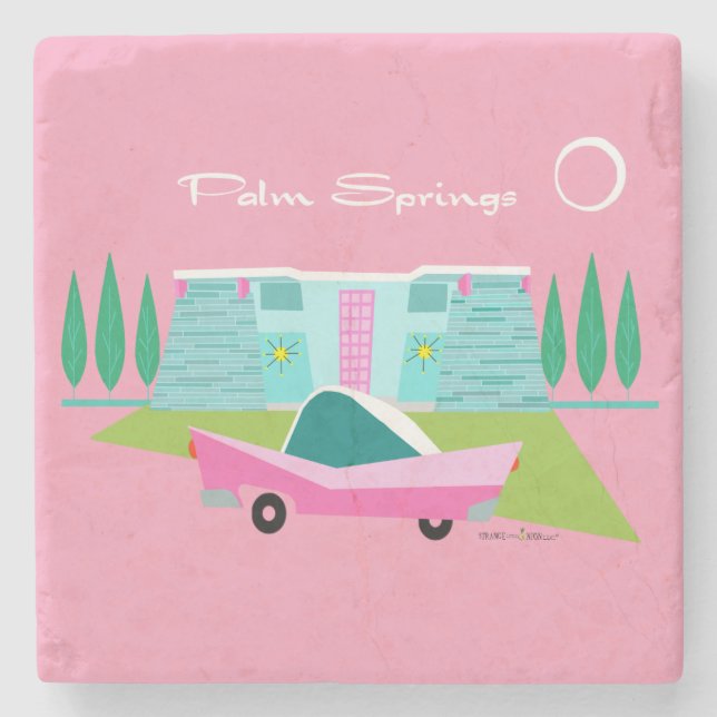 Posavasos De Piedra Retro Pink Palm Springs Stone Coaster (Anverso)