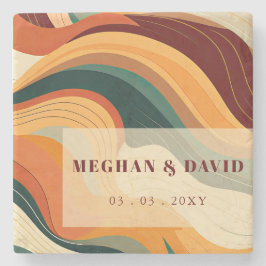 Posavasos De Piedra Retro Resumen Boda de Terracota Terrestre Naranja