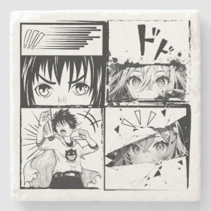 Posavasos De Piedra Retro Retro Anime acciones cuadrículas