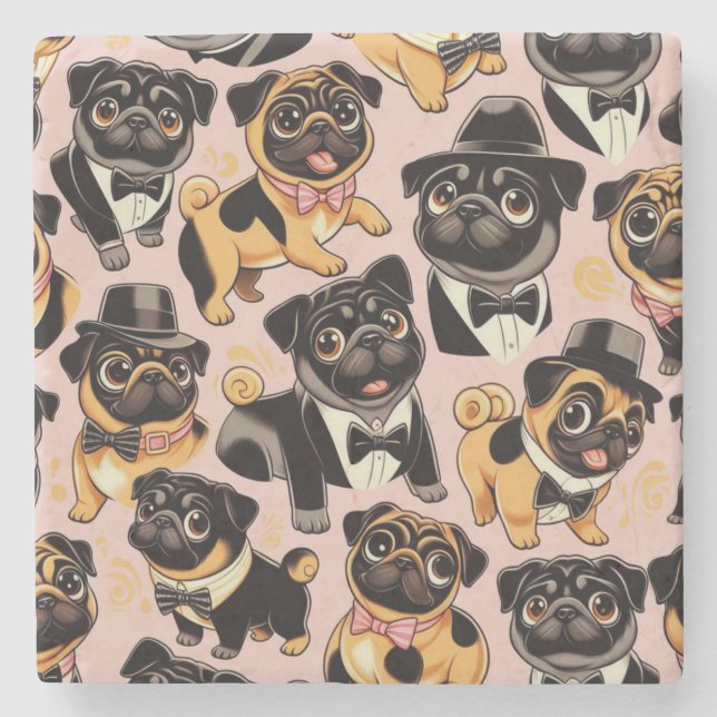 Posavasos De Piedra Retro Seamless Cum Pug (Anverso)