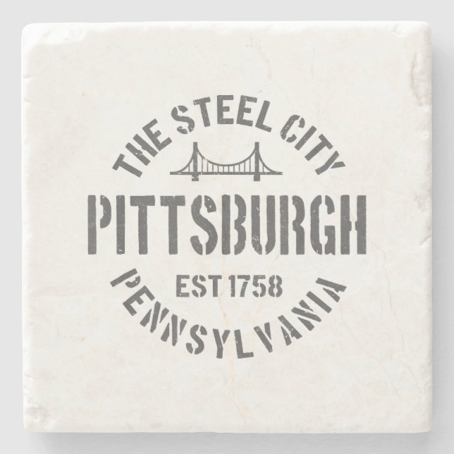 Posavasos De Piedra Retro Steel City Pittsburgh Pennsylvania Yinz vint (Anverso)