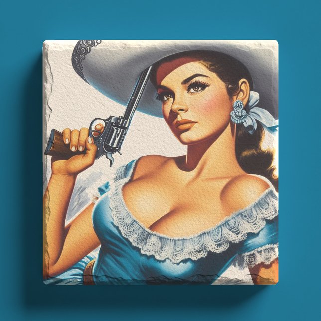 Posavasos De Piedra Retro Wild West Pin-up (Subido por el creador)