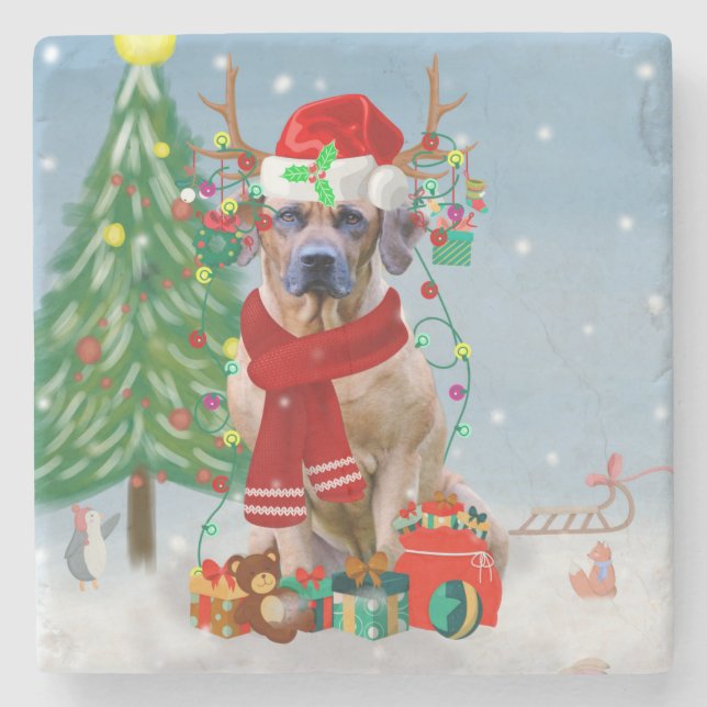 Posavasos De Piedra Ridgeback Perro Rhodés en regalo de Navidades de n (Anverso)