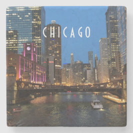 Posavasos De Piedra Río Chicago de noche