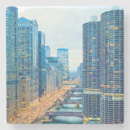 Posavasos De Piedra Río Chicago en Dusk