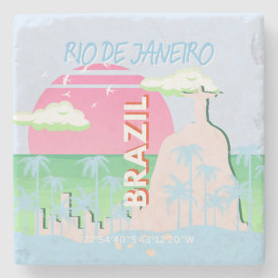 Posavasos De Piedra Río de Janeiro Brasil Ilustracion azul de viajes d