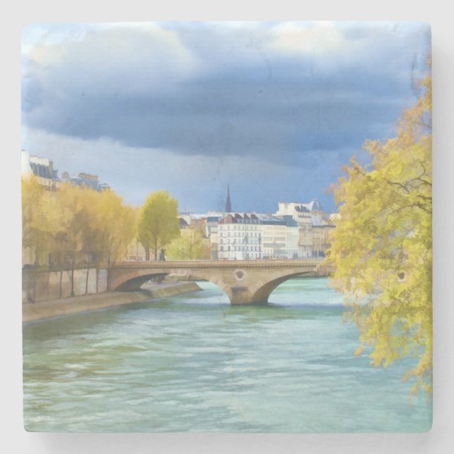Posavasos De Piedra Río Sena debajo de los cielos de abril (Anverso)