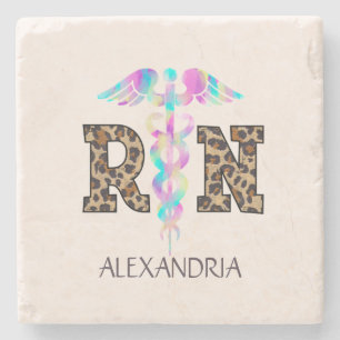 Posavasos De Piedra "RN" en la impresión Leopard - Logotipo médico col