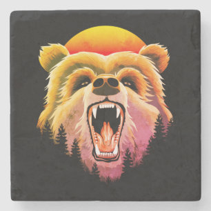 Posavasos De Piedra Roaring Grizzly Bear Face
