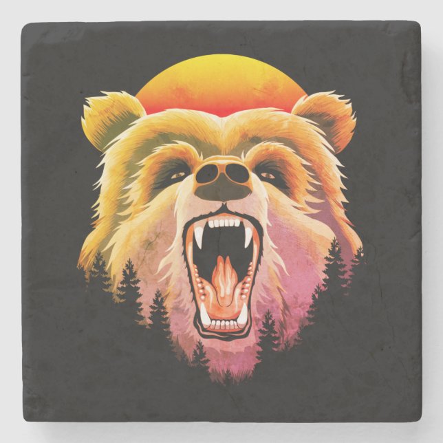 Posavasos De Piedra Roaring Grizzly Bear Face (Anverso)