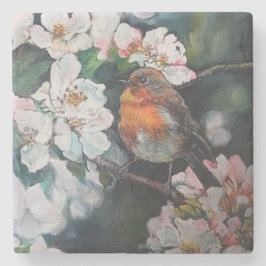 Posavasos De Piedra Robin con flor de cerezo