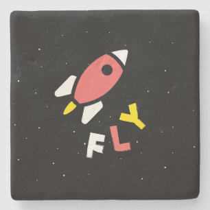Posavasos De Piedra Rocket - Arte pop abstracto rojo y amarillo. ¡FLY!