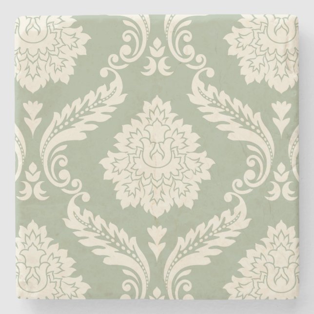 Posavasos De Piedra Rococo Damask Lg Pattern Cream on Green (Anverso)