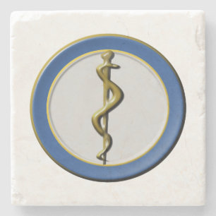 Posavasos De Piedra Rod de médico azul de Asclepius