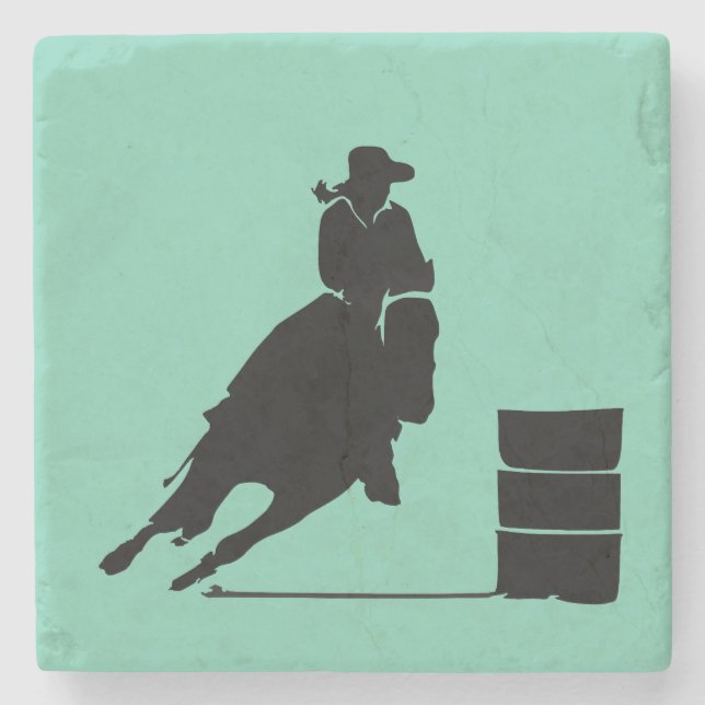 Posavasos De Piedra Rodeo Tema Cowgirl Barrel Carreras Silhouette (Anverso)