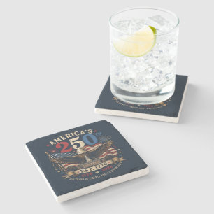 Posavasos De Piedra Rojo Blanco Azul Cuatro De Julio