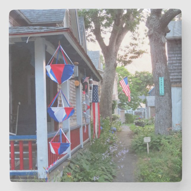 Posavasos De Piedra Rojo, blanco y azul - Viñero de Martha (Anverso)