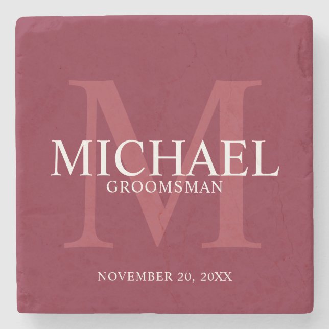 Posavasos De Piedra Rojo Burdeos Personalizado para Padrinos (Anverso)
