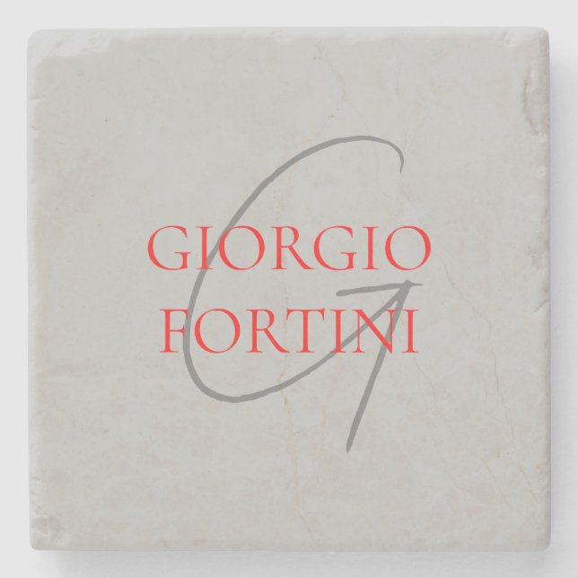 Posavasos De Piedra Rojo gris su nombre Monograma inicial moderno (Anverso)