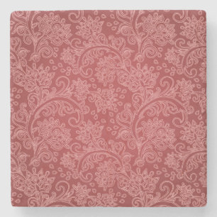 Posavasos De Piedra Rojo Paisley Damask Diseñador Floral Vintage Clási