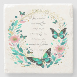 Posavasos De Piedra Romanos 8:28 Flores y mariposas