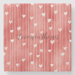 Posavasos De Piedra Romantic Red White Stripes Hearts Love