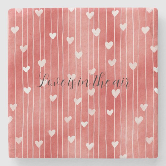 Posavasos De Piedra Romantic Red White Stripes Hearts Love (Anverso)