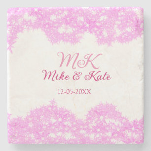 Posavasos De Piedra Rompecabezas rosa añadir nombre de pareja fecha pu