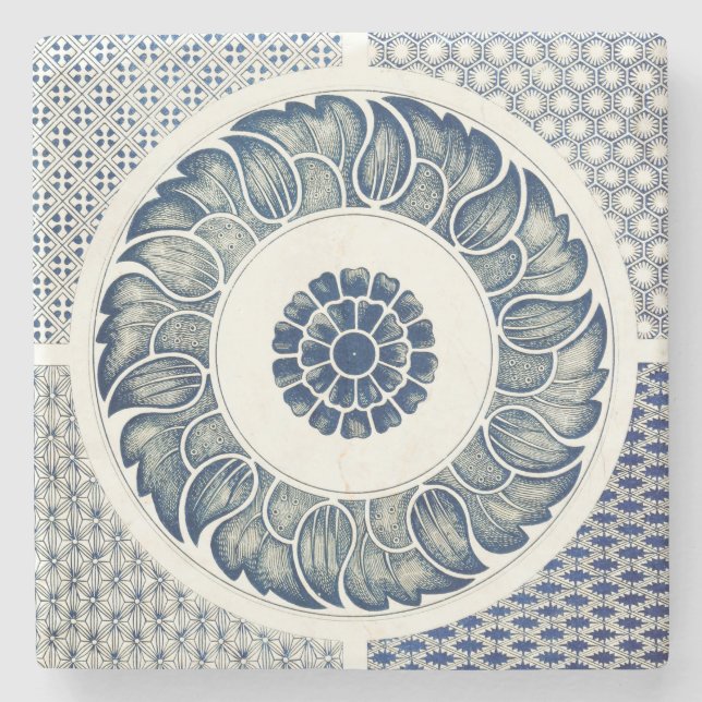 Posavasos De Piedra Ronda azul blanca floral china (Anverso)