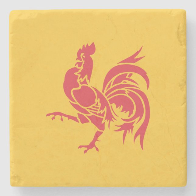 Posavasos De Piedra Rooster Rojo (Bandera de Valonia) (Anverso)
